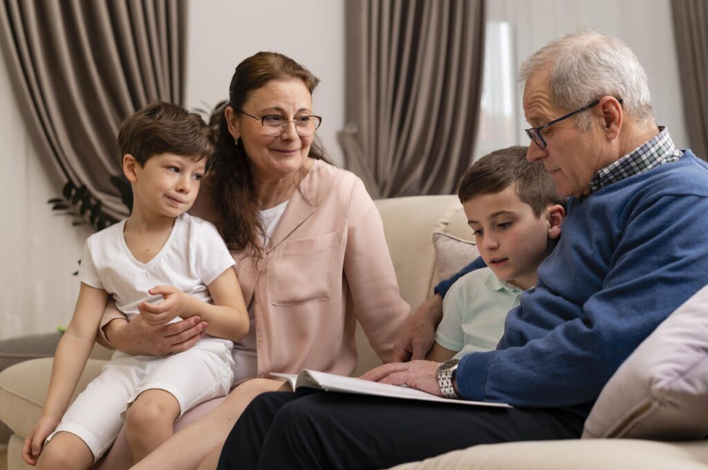 children playing with their grandparents scaled